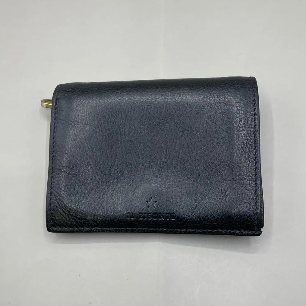 ILBISONTE イルビゾンテ 二つ折り財布 ミニウォレット OLIVETA ロゴ型押し レザー 黒 ブラック