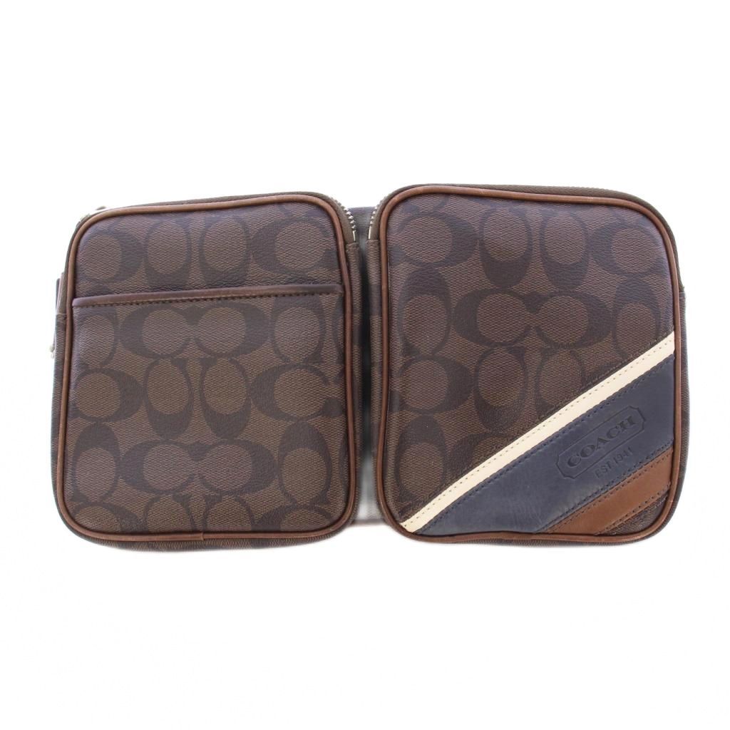 COACH ボディバッグ ウエストバッグ ロゴ チャーム シボ革 ブラウン コーチ COACH ヘリテージ ストライプ シグネチャー ウエストバッグ