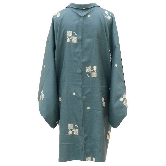 長羽織 リサイクル着物 正絹 絹 身丈94 5 cm 裄丈68 グレー 色紙 兎 ロング丈 SILK シルク リユース uu 2322 b