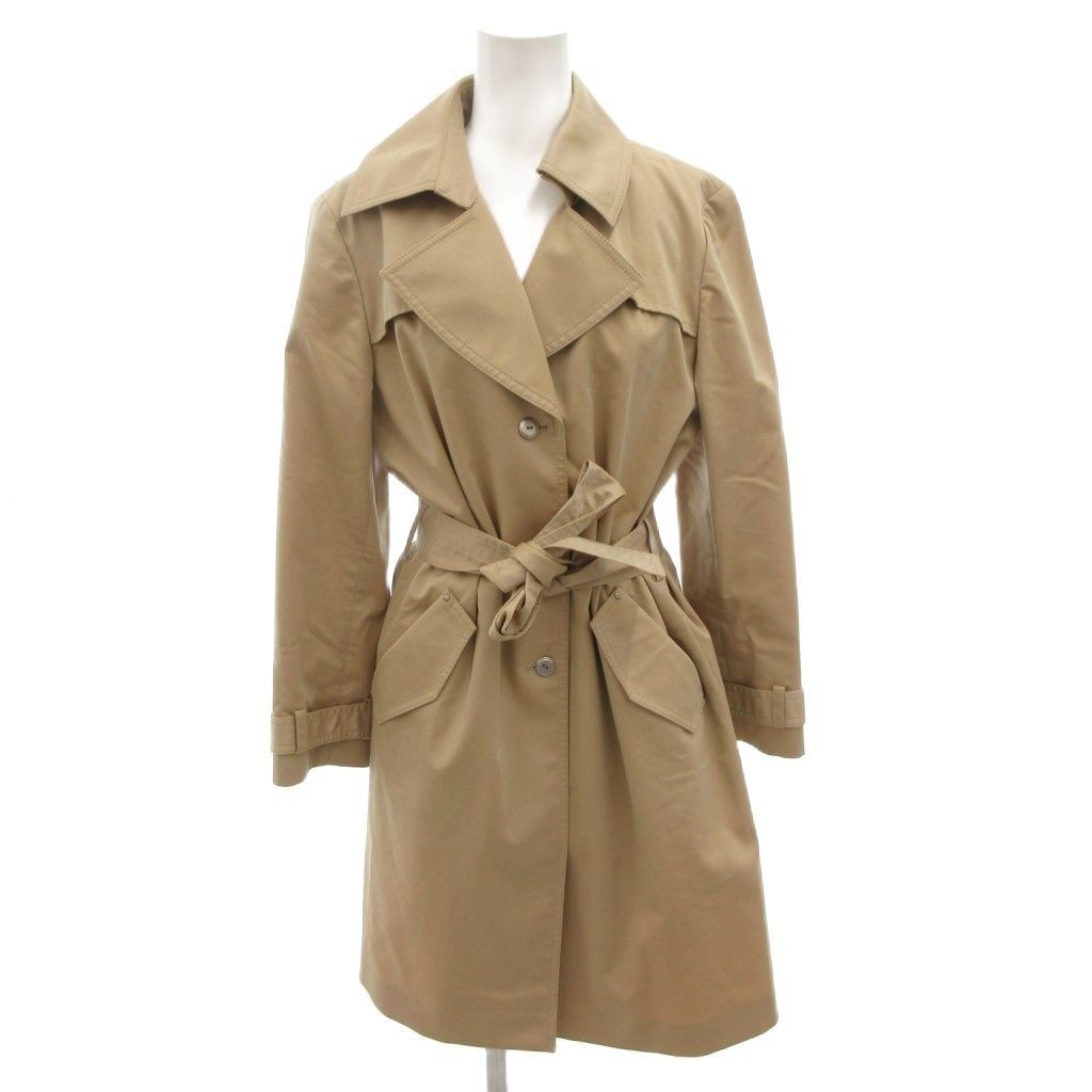 レリアン Leilian トレンチコート ひざ丈 7 ベージュ ノッチドラペル ベルト付き FF GY 44