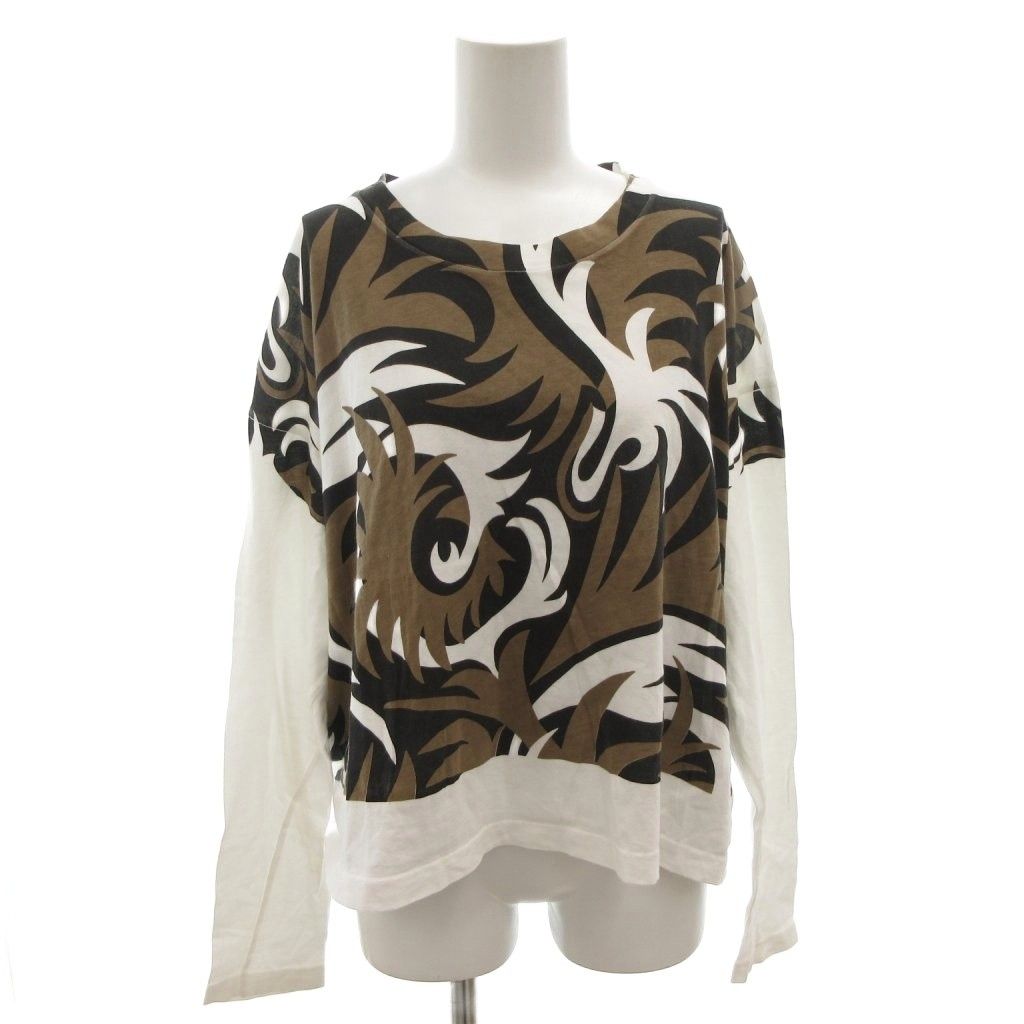 マルニ MARNI ロンT Tシャツ カットソー ショート 総柄 長袖 42 白 ホワイト 茶 ブラウン |FF GY 19