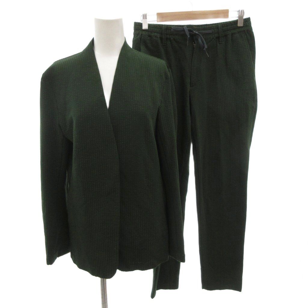 ハイストリート HIGH STREET 22 SS セットアップ スーツ ジャケット パンツ サッカーストライプ M グリーン FF GY 1