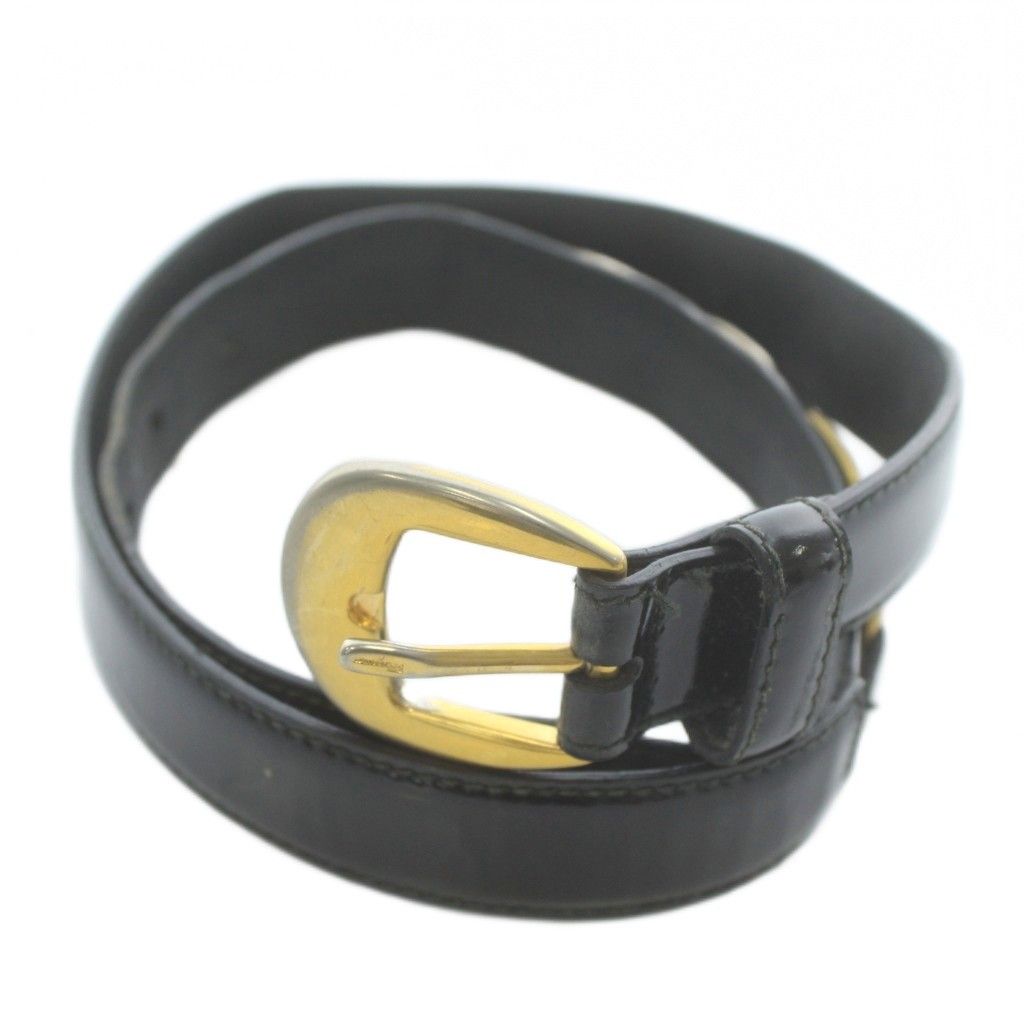 サルヴァトーレフェラガモ Salvatore Ferragamo ヴァラリボン ベルト ハトメ エナメル キャンバス ロゴ ゴールド金具 黒 ブラック |XZ GY 18