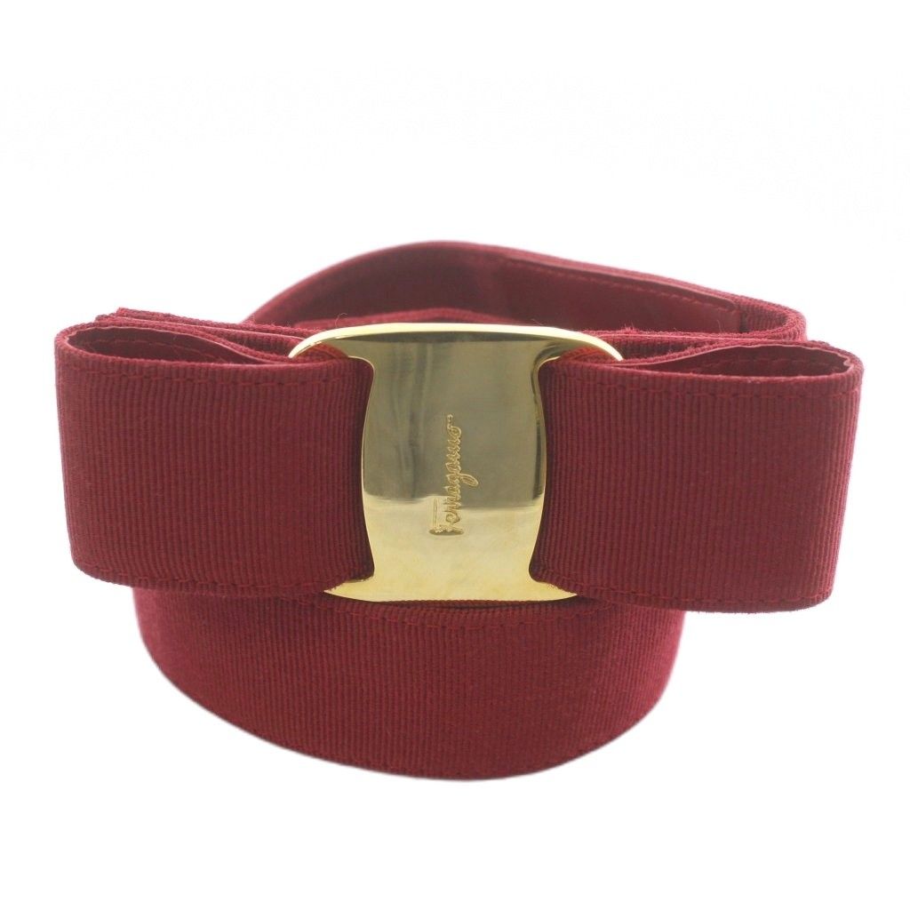 サルヴァトーレフェラガモ Salvatore Ferragamo ヴァラリボン ベルト サッシュベルト キャンバス ロゴ ゴールド金具 M 赤 レッド 8046 XZ GY 14