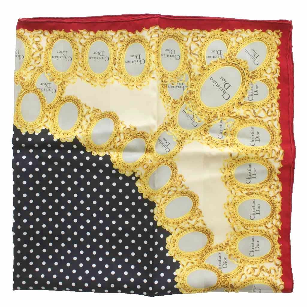 d*7様 【美品】　ディオール　スカーフ　総柄　派手　大判　絵画風　チェーン クリスチャンディオール Christian Dior スカーフ 大判 絹 シルク 水玉