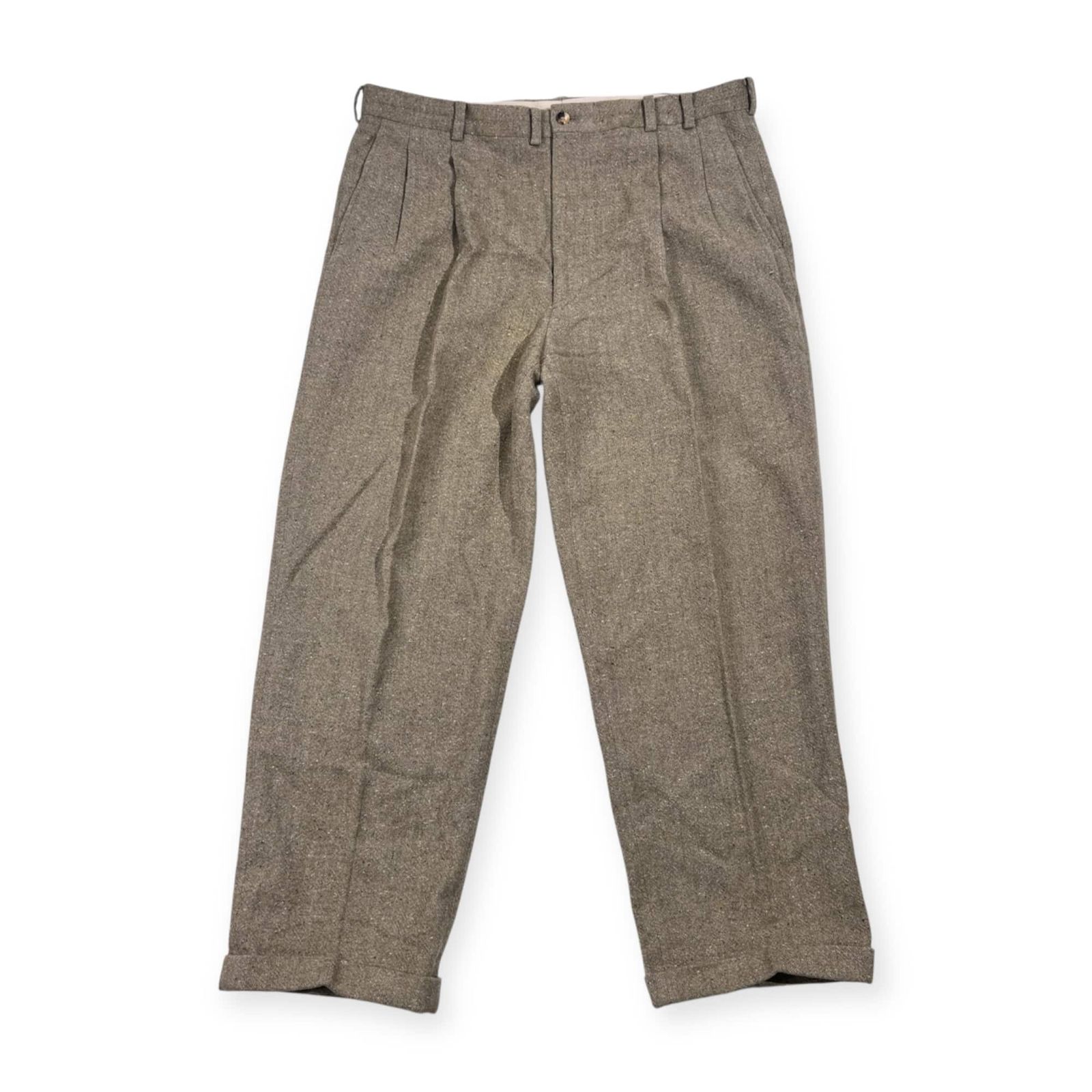 PAPAS☆*パンツ PAPAS ISLAND パパス ツータック ネップ 裾ダブル ウール スラックス