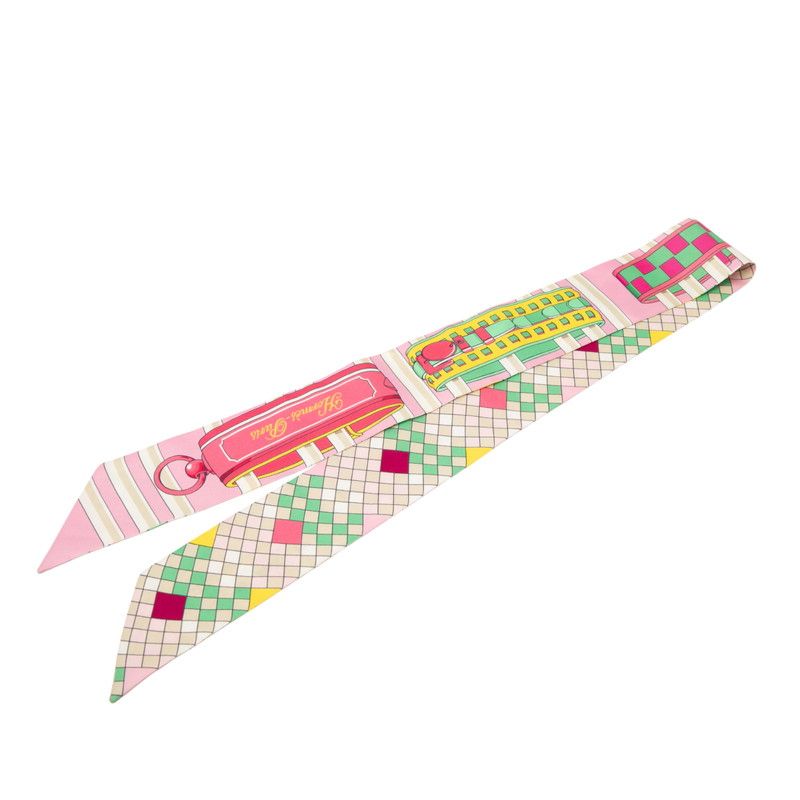 エルメス ツイリー DE CHIENS REMIX ピンク マルチカラー シルク レディース HERMES 1-0247906