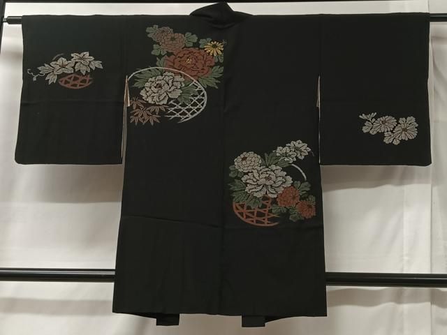 平和屋着物＃羽織 寿光織 花籠文 黒地 正絹 逸品 CABB5545ua - メルカリ