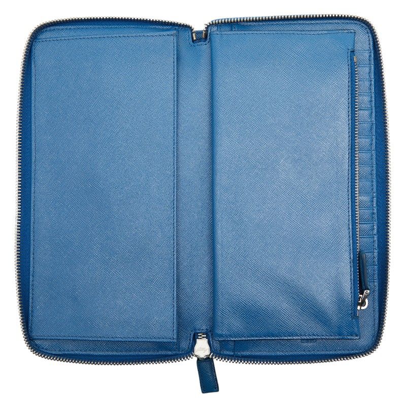 プラダ ラウンドファスナー 長財布 ブルー サフィアーノレザー