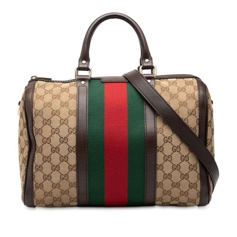 グッチ GGキャンバス シェリーライン ボストンバッグ ショルダーバッグ 2 WAY 247205 ベージュ ブラウン キャンバス レザー レディース GUCCI 1-0248548