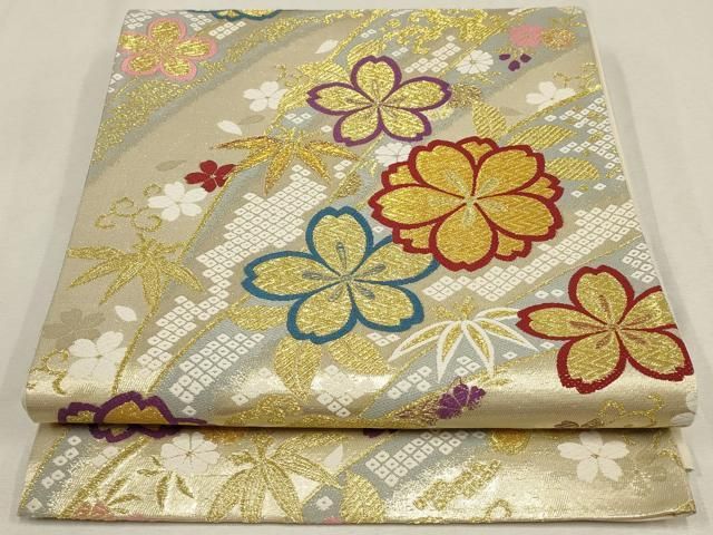 平和屋着物○六通柄袋帯 名物裂 黒地 金糸 正絹 逸品 CABB9249hy