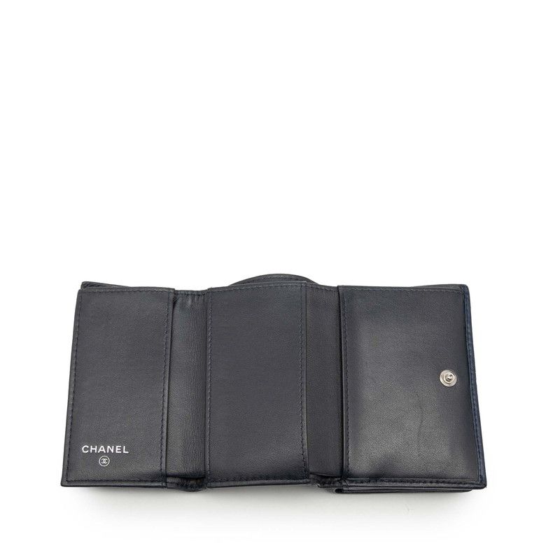  シャネル カメリア ココマーク ネイビー レザー レディース CHANEL 1 0249232 三つ折り財布 折り財布