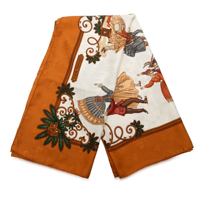 エルメス カレ90 Joies d' Hiver 冬の愉しみ ブラウン マルチカラー