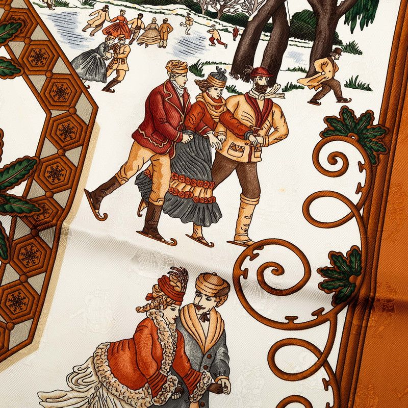 エルメス カレ90 Joies d' Hiver 冬の愉しみ ブラウン マルチカラー