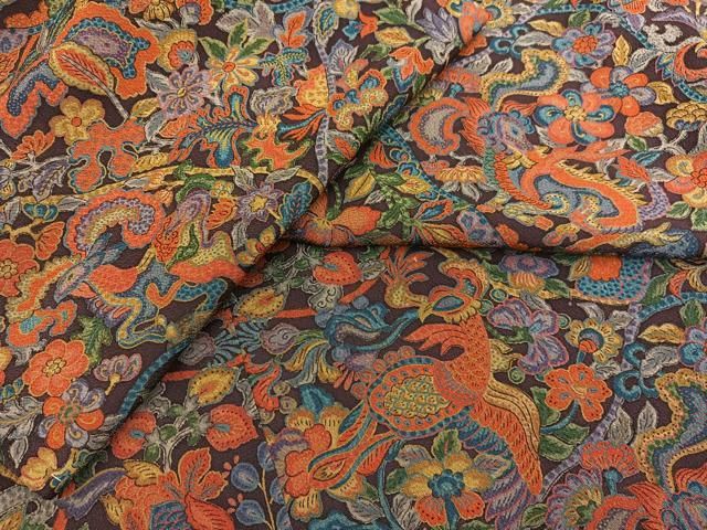 平和屋着物■極上　小紋　鳳凰更紗花文　鬼しぼ縮緬　逸品　未使用　DZAB1177kh5 平和屋着物▽上質な小紋 鳳凰更紗花文 鬼しぼ縮緬 正絹 逸品 未使用