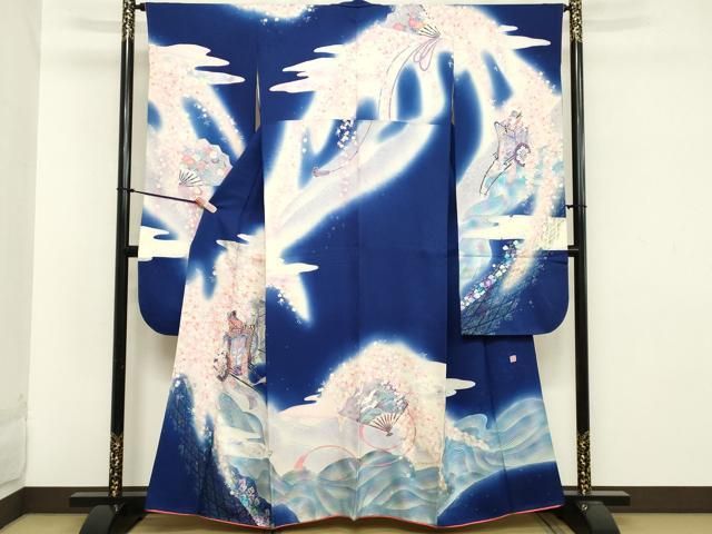 平和屋着物□谷崎潤一郎の世界 振袖 駒刺繍 御所車花文 暈し染め 金銀