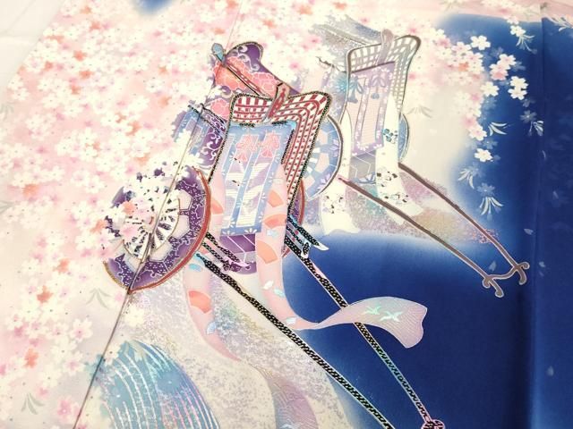 平和屋着物□谷崎潤一郎の世界 振袖 駒刺繍 御所車花文 暈し染め 金銀