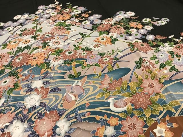 平和屋着物□豪華黒留袖 鴛鴦花文 暈し染め 正絹 逸品 AABF0848oa