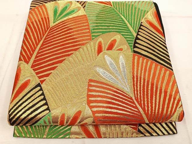 平和屋着物◎六通柄袋帯 孔雀羽 黒地 金銀糸 正絹 逸品 BAAW1946mz