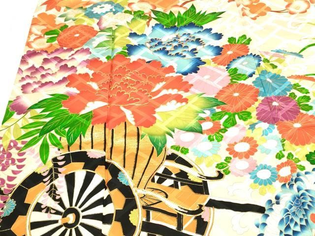 平和屋着物□豪華振袖 駒刺繍 花車文 金彩 正絹 逸品 DABA9643sf