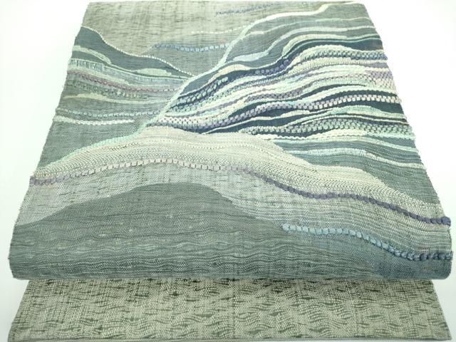 平和屋着物▽太鼓柄袋帯 スリーシーズン 春夏秋 すくい織 モール 霞文 正絹 ps