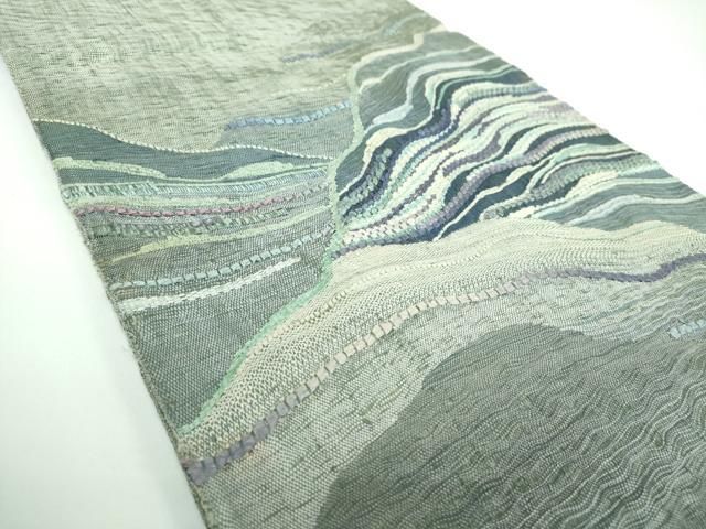 平和屋着物▽太鼓柄袋帯 スリーシーズン 春夏秋 すくい織 モール 霞文 正絹 ps