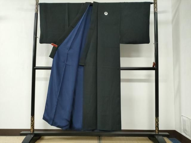 平和屋着物●男性 黒紋付 正絹 yc