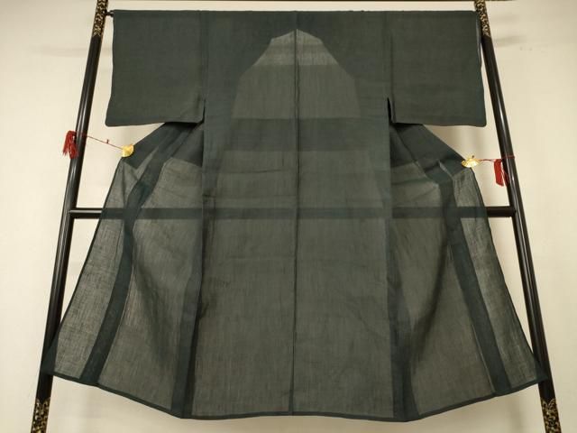 平和屋着物＊夏物 男性 小千谷ちぢみ 藍媚茶色 麻 逸品 AABF1651jd