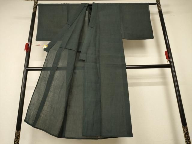 平和屋着物＊夏物 男性 小千谷ちぢみ 藍媚茶色 麻 逸品 AABF1651jd