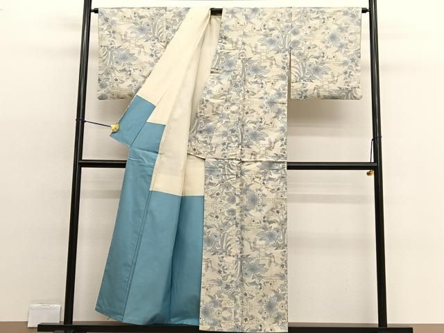 平和屋着物□本場大島紬 白大島 7マルキ 流水花文 正絹 逸品