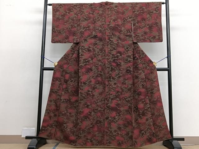 平和屋着物□上質な小紋 型染め 草花文 鬼しぼ縮緬 正絹 逸品