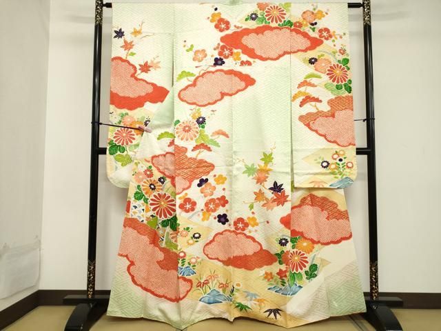 平和屋着物□豪華振袖 絞り 草花文 暈し染め 金彩 正絹 逸品