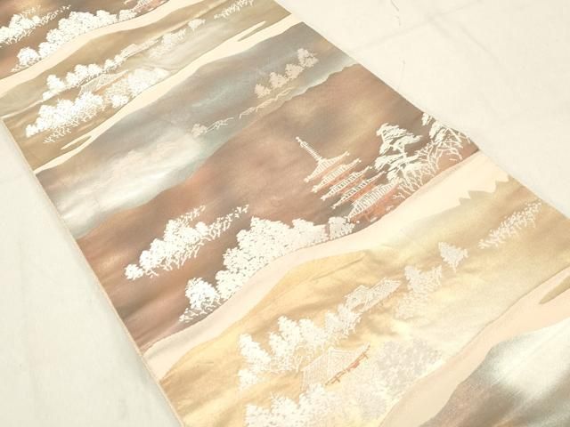 平和屋着物◎西陣 服部織物謹製 六通柄袋帯 こはく錦 風景文 手工芸 金