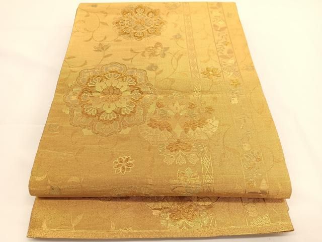 平和屋着物◎佐賀錦 六通柄袋帯 宝相華向かい鳥花文 金糸 正絹 逸品