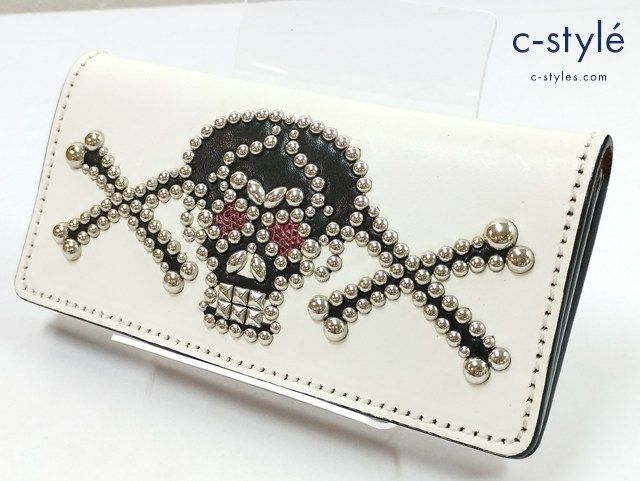 J 083 WOLF S HEAD ウルフズヘッド 長財布 ホワイト スカル スタッズロングウォレット