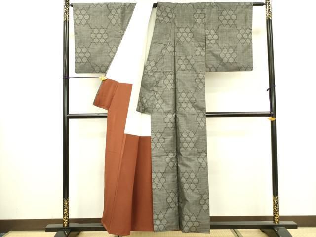 平和屋着物□本場大島紬 9マルキ 幾何学文様 正絹 逸品 DABA6912op