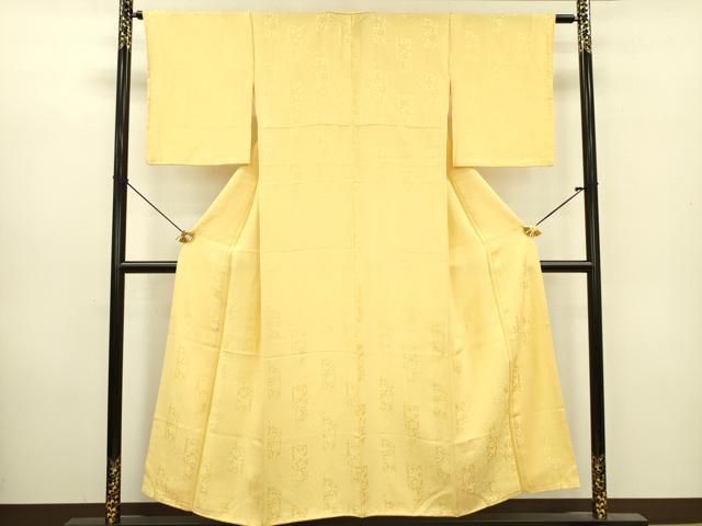 平和屋着物□上質な色無地 草花地紋 淡黄色 正絹 逸品 DABA6919op