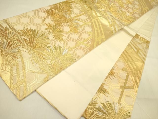 平和屋着物◎六通柄袋帯 渡橋松葉文 金銀糸 正絹 逸品 DABA6972op