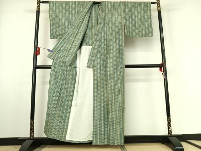 平和屋着物▽上質な紬 単衣 縞 高島屋扱い 正絹 逸品 AABF2746jh