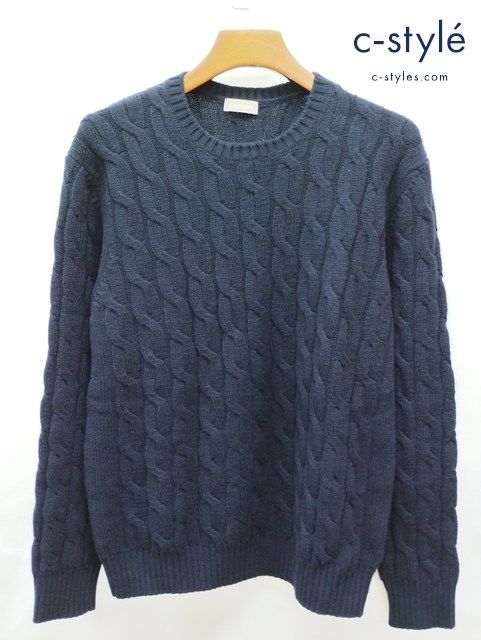P 380 Cruciani クルチアーニ ケーブルニット 52 ネイビー ウール イタリア製 CU 14 170