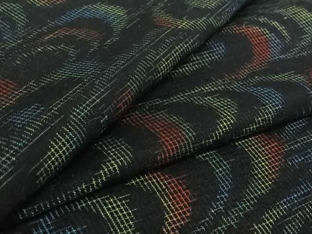 平和屋着物▽上質な紬 単衣 流水文 黒地 正絹 jh