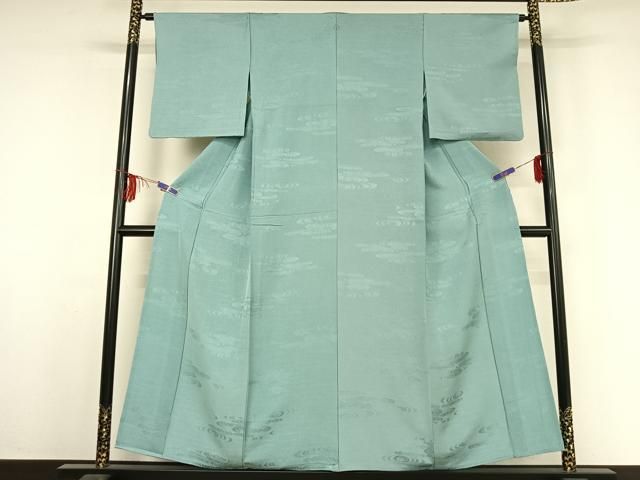 平和屋着物▽上質な色無地 単衣 流水地紋 空色 正絹 jh