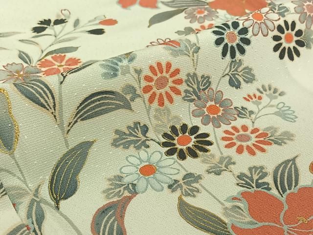 平和屋着物▽上質な小紋 単衣 草花文 金彩 正絹 逸品 AABF2759jh