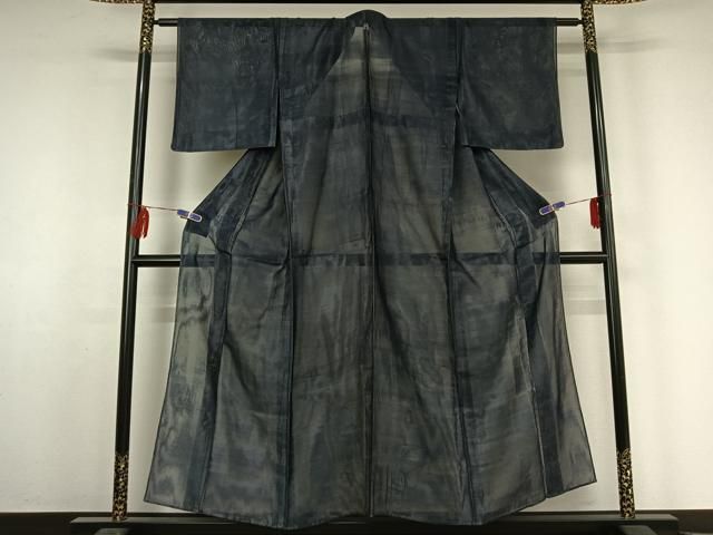 平和屋着物▽上質な色無地 無双 紗袷 紗 留紺色 正絹 jh