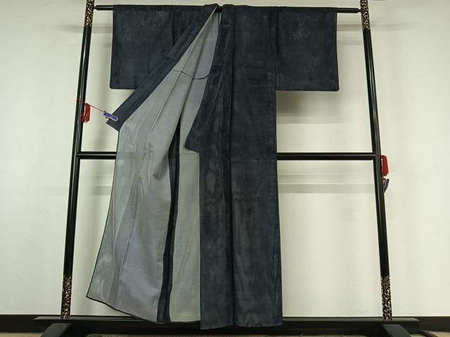 平和屋着物▽上質な色無地 無双 紗袷 紗 留紺色 正絹 jh