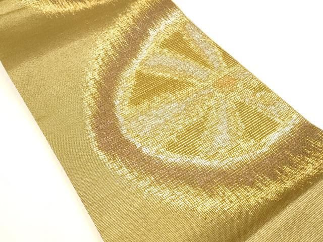 平和屋着物▽六通柄袋帯 スリーシーズン 春夏秋 紬地 片輪車文 金銀糸 正絹 cm