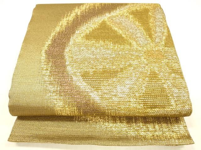 平和屋着物▽六通柄袋帯 スリーシーズン 春夏秋 紬地 片輪車文 金銀糸 正絹 cm