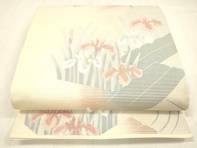 平和屋着物＊夏物 六通柄袋帯 唐織 杜若 銀糸 正絹 cm