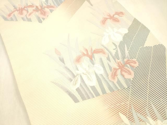 平和屋着物＊夏物 六通柄袋帯 唐織 杜若 銀糸 正絹 cm