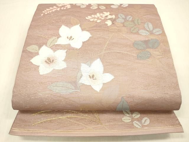 平和屋着物＊夏物 六通柄 本袋帯 草花文 金銀糸 正絹 cm